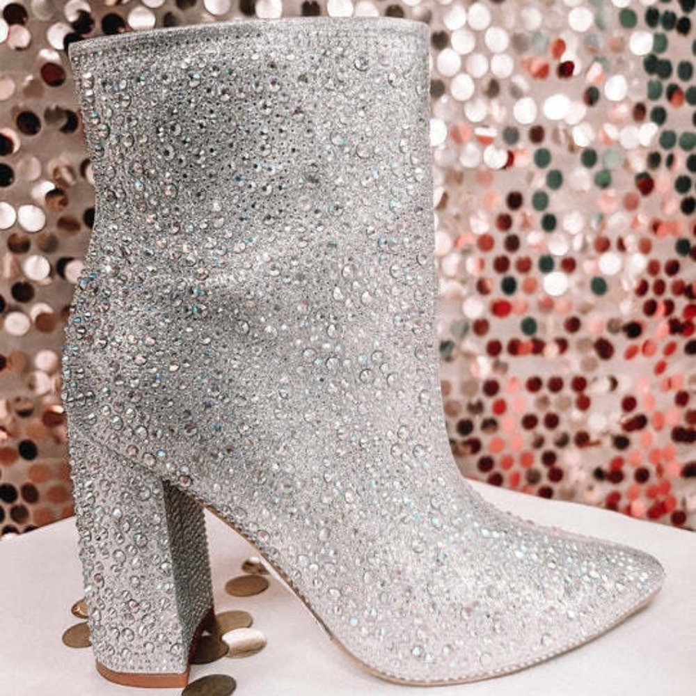 Rhinestone Booties-Silver